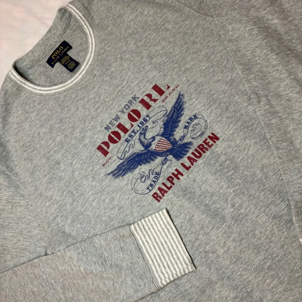 Polo Ralph Lauren Mens Gray Waffle Knit Thermal Eagle Graphic Sleepwear Top M